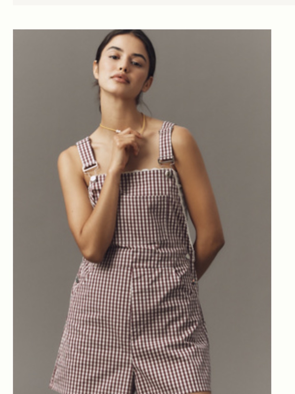 Women’s Gingham Short Overalls in Burgundy Size L